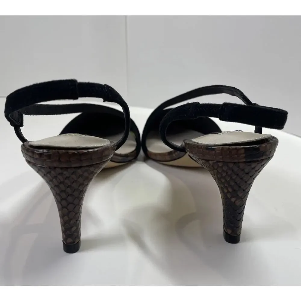 Sanctuary Pumped Up Asymmetrical Strappy Suede Pumps Black/Brown Snake Sz 6M